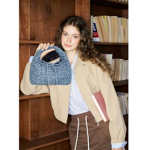 Image of JINMANXUE Fashion Mini Handbag For Women, Woven Tote Bucket Composite Bag Knitting Chain Bags, Crossbody Shoulder Purses