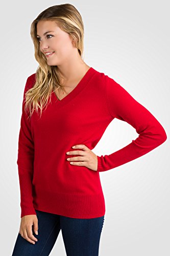Image of JENNIE LIU Women's 100% Pure Cashmere Long Sleeve Ava V Neck Pullover Sweater