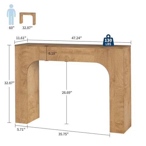 GarveeHome 47 Inch Farmhouse Console Table, Narrow Wood Entryway Table Behind Couch, Slim Rustic Hallway Furniture for Living Rooms, Foyers & Apartments, Deep Oak