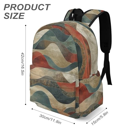Earth Tones And Waves Printed Backpack Water-Resistant Pack Bulk Backpack Lightweight Travel Backpack3