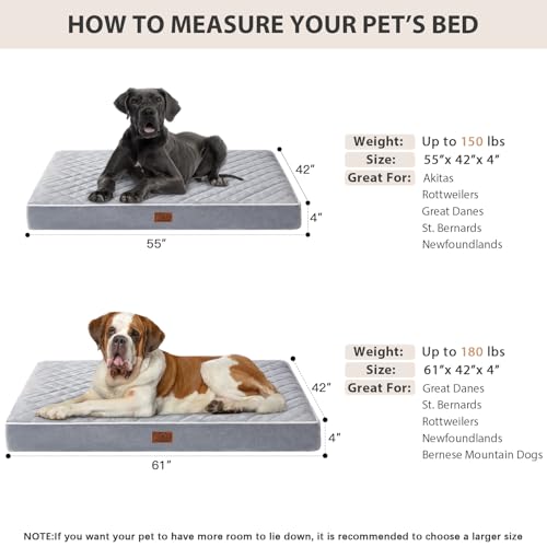 Image of WNPETHOME Orthopedic Big Dog Beds Large Sized Dog, Waterproof Extra Large Dogs Bed with Removable Washable Cover, Multi-Needle Quilting Dogs Crate Bed