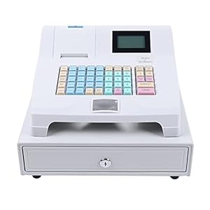 SHIOUCY Cash Register – Electronic POS System with 4 Bill 5 Coin,Removable Tray and Thermal Printer,48-Keys 8-Digital LED Display Multifunction for Small Businesses, White A