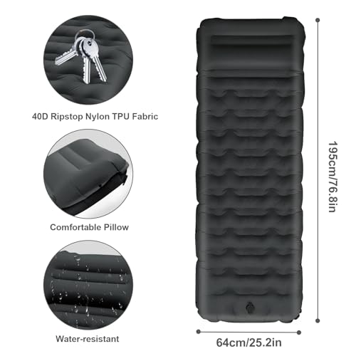 FTSMTK Isomatte Selbstaufblasend mit Fußpresse Pumpe, 12cm Verdicken Isomatte Camping, Ultraleicht Luftmatratze Kleines Packmaß, Aufblasbare Matratze Campingmatte Schlafmatte für Outdoor Camping – Bild 5