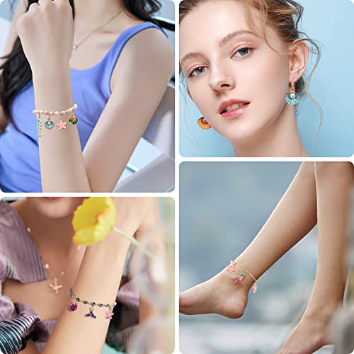 ZLYSYCM 120 Pcs Summer Ocean Themed Sea Charms for Jewelry Making, Assorted Gold Enamel Starfish Seashell Marine Pendants for Necklace Earring Bracelet Crafting Gifts for Women Mom