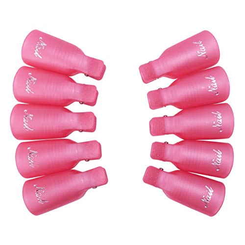 Gospire 10 Pcs Plastic Nail Clip Nail Art Gel Polish Remover Soak Off Cleaner Cap Clip (Pink) #TOP2