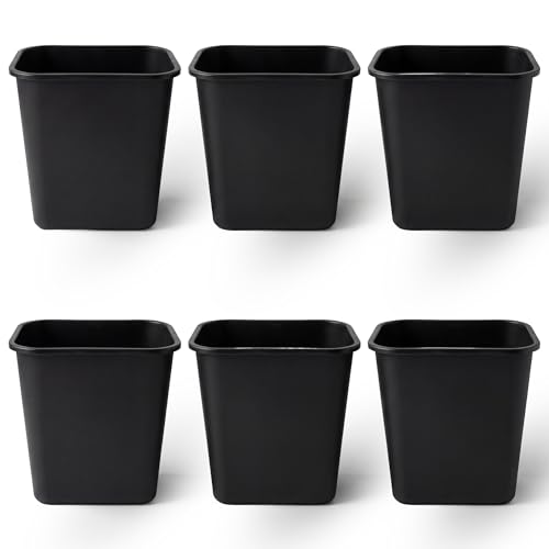 Image of United Solutions 7.7 Gallon Trash Wastebasket, 6 Pack, Black, Under Desk