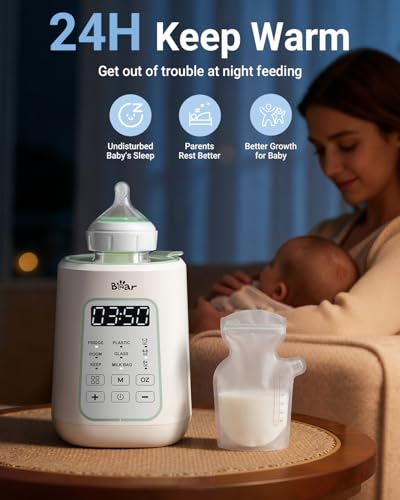 Image of Bear Baby Bottle Warmer, Fast Warming Breast Milk Formula, Green | Newborn Essentials, Time Temp Control, Automatic Shut Off, at Home Use, Water Bath Heating, Compatible with Baby Bottles