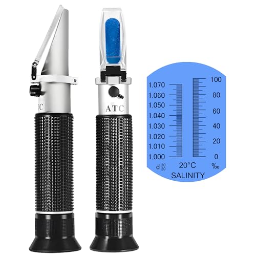 Seawater Salinity Refractometer,V-Resourcing Automatic Temperature Compensation Sea Water Salinity Measurer for Aquarium, Hydrometer, 0-100ppt & 1.000-1.070 Salinity Specific Gravity