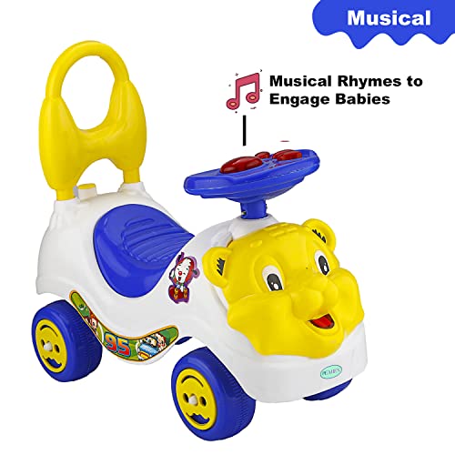 Image of Baby Car Ride On Push Car with Music and Back Rest for Baby (Lion Rider (White))
