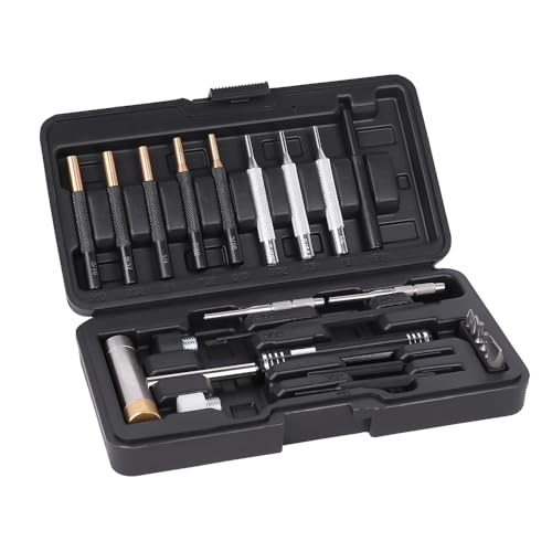 YUEWO Punch Set - 23Pcs Punch Fixed Pin Roll Pin Driver Set Double Head Hammer Brass Stainless Steel Maintenance Tool with Plastic Box, for Home Industry Gunsmithing Maintenance