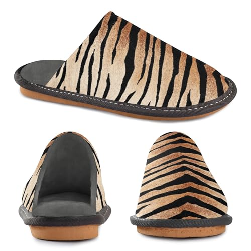ALAZA Tiger Print Animal Striped Fuzzy Slippers for Women Men Warm Soft Lightweight Memory Foam House Slippers 10.5-114