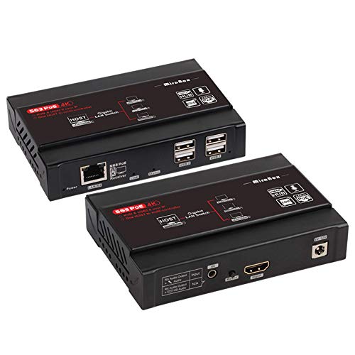 Mirabox Extension USB KVM 4K UHD KVM HDMI sur IP Cat5e Cat6 Compatible 802.3af PoE, USB 2.0 Pass-Through, 4K @ 30Hz 4:4:4, Latence < 50 ms, sans Perte vidéo, émetteur et récepteur 100 m Cover