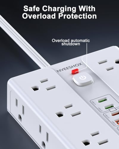 Image of Surge Protector Power Strip with 16 AC Outlets 6 USB Ports(3 Type C)
