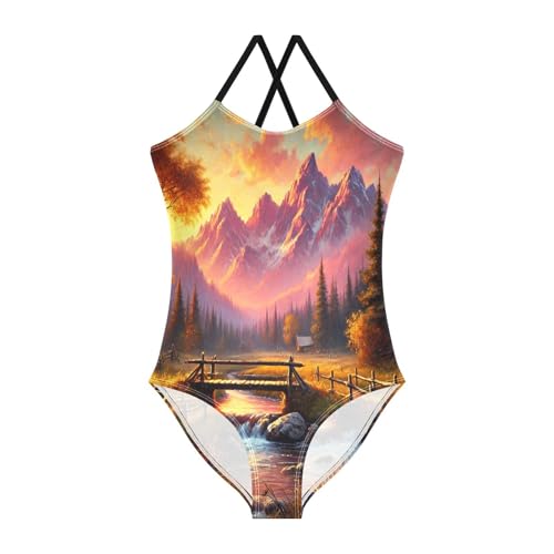 Mountains River Orange Bathing Suits for Girls Swimsuit Swimsuits One Piece Summer Beach Swimwear