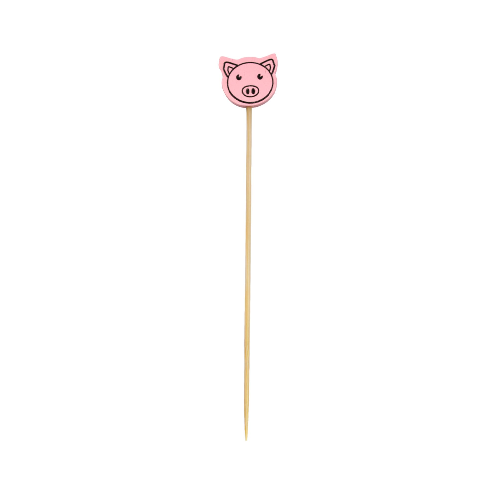 Lot de 100 cure-dents en bambou pour apéritifs 11,9 cm Motif cochon rose