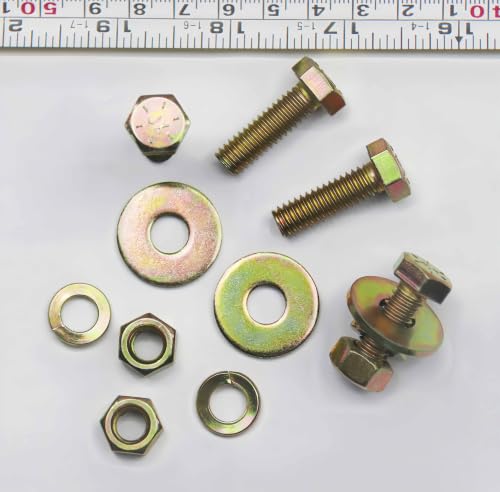 Image of 5 /16 inch x 1 inch Grade 8 Hex Head Bolt and nut,Spring Lock Washer and Large Flat Washer Assortment Kit, Color Gavalization,Alloy Steel,Heavy Duty,(20sets Pack),by Metalsuberg..