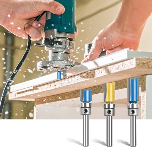 X spring Straight Router Bit Set, 3 PCS 1/4 Shank Flush Trim...