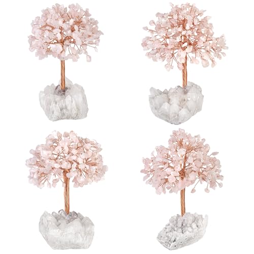 Arbre à argent en quartz rose et cristal de roche Feng Shui de 14cm pour la maison