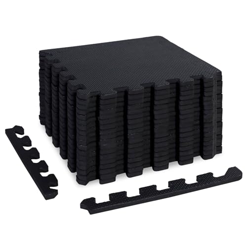CCLIFE Suelo Gimnasio EVA 30x30 cm Esterilla Puzzle Protector Suelo Maquinas Gimnasio Suelo de Gimnasio de Goma Espuma,18 Piezas Negro - Tejido Liso