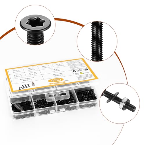 450 Pcs M3 Bolts and Nuts Set, M3 Countersunk Screws Nuts and Bolts Set with Washers, Torx Screws Set, Flat Head Machine Screws Bolts Nuts Assortment Kit, Torx Countersunk Head Bolts Screws - Image 4