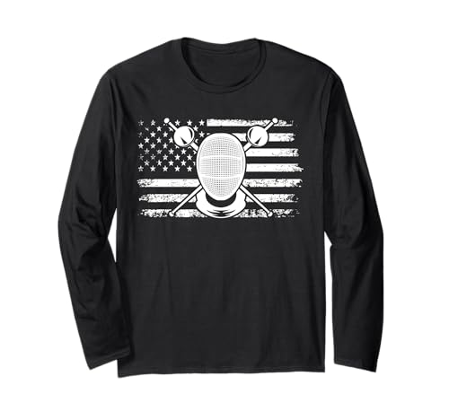 Fencing USA Flag Fencer Mask Patriotic 4th of July Fencing Long Sleeve T-Shirt