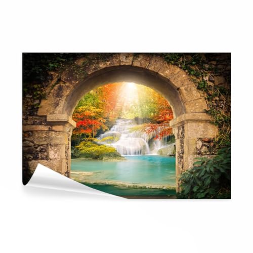 decomonkey Fototapete Wasserfall Fenster mit Aussicht 200x140 cm Design...