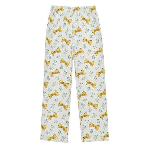 Boys' Pants Yellow Bow Green Twig Long Bottoms Jogger Pants Elastic Waist Trousers with Pockets S-XL
