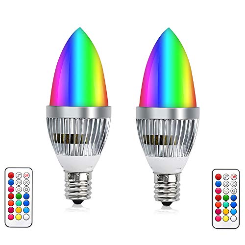 Bonlux E17 Color Changing Led Light Bulbs, Dimmable 3W C35 E17 Intermediate Base Colored Rgb Flood Light Bulbs 30W Halogen Equivalent With Remote For Holiday Party Porch, Rgb+Daylight 6000K, 2 Pack #TOP14