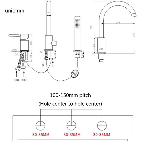 Widespread Bathtub Faucet, Brass Tub Filler Faucet With Handheld Shower, Deck Mounted 3 Holes Tub Faucet, Bathroom Mixer Faucet Set,Brushed Gold #TOP4