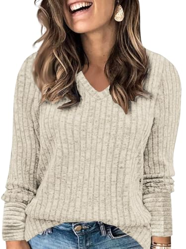 Image of VISLILY Womens-Plus-Size-Dressy-Tops Casual V Neck Long Sleeve Knit Sweater