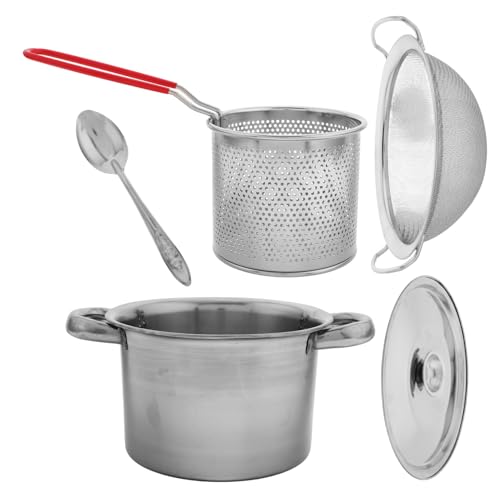 ULTECHNOVO 1 Set Padella Friggitrice Con Cestino Di Cibo Fritto Mini Friggitrice Pentola Profonda Comoda Pentola Da Cucina Domestica Silver Acciaio Inossidabile