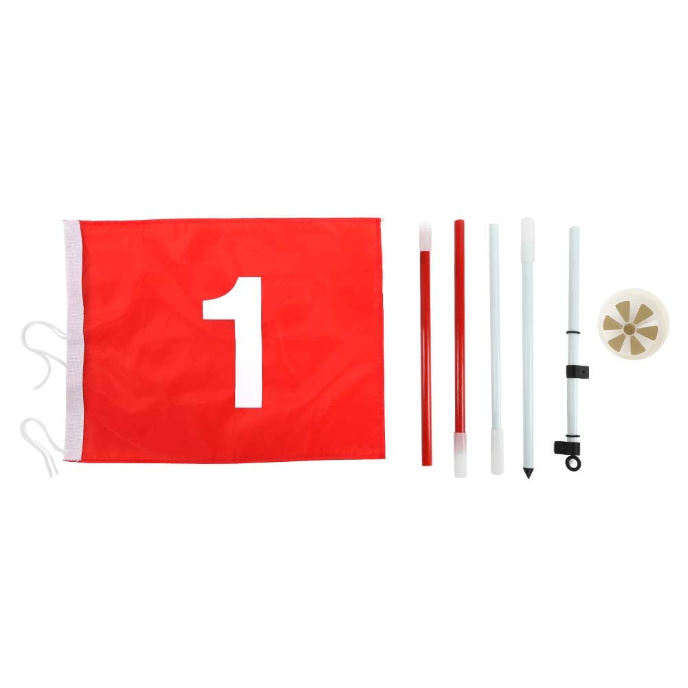 Ejoyous - Juego de banderas de agujero de golf (5 banderas de portátiles con bandera roja banderín y putting Cup mástil de bandera verde extraíble