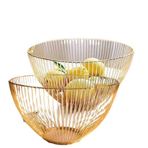 SIRAAJ&SONS™ Wire Metal Geometric Round Fruit Basket | Dining Table, Wired Iron Fruit Bowls for Home Decor | (Gold)