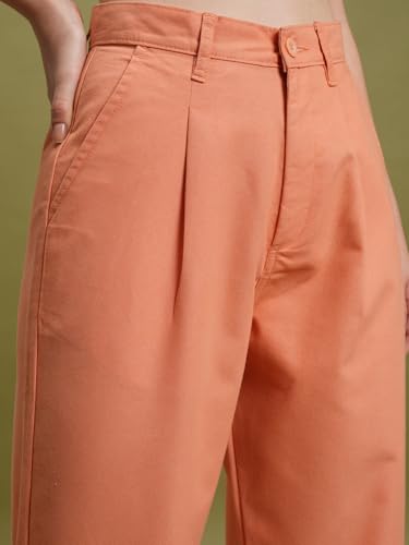 Image of Tokyo Talkies Women's Straight Fit Regular Trousers | Stretchable Trousers| Mid-Rise