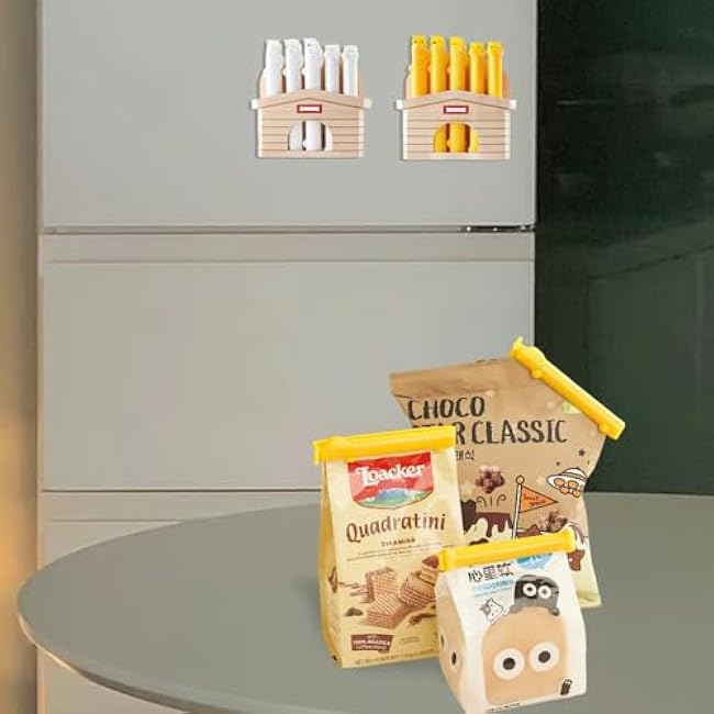 Magnetic Refrigerator Sealing Clip,Chip Clips with Magnet Storage Box,Puppy Bone Shaped Food Packages Clips,Kitchen Food Freshness Bag Clip,White,10 Pieces
