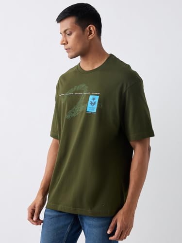 Image of Spykar Men's Oversized Round Neck Half Sleeve Solid Casual T-Shirt