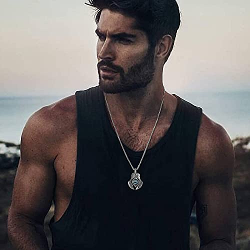 Mprainbow Men's Stainless Steel Dragon Necklace Greek Blue Dragon Evil Eye Axe Casting Dog Tag Pendant Amulet Necklace #TOP5