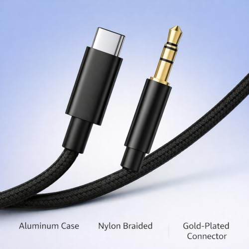 Image of Mizi USB C to 3.5mm Audio Aux Jack Cable,3.3FT USB Type C to Male Slitter Adapter Dongle Cable Cord Car Headphone Compatible with iPhone 17 /16 /15 Series Samsung Galaxy S26 to S22,iPad Pro - Black