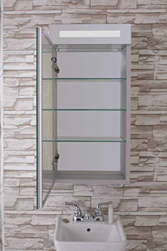 Fine Fixtures Bathroom Medicine Cabinet, Aluminum, Recessed/Surface Mount, Mirrored Interior W/Led (15 X 30 Left) #TOP6