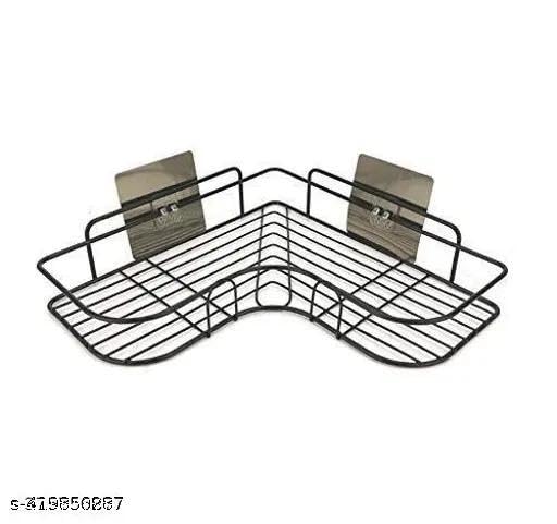 1PCS Packing Wall Mounted Self-Adhesive Bathroom Corner Shelf/Kitchen Rack & Holder - Bathroom Accessories (Material-GI Metal, Powder Coated Finish, Black, Pack of 1)|DEV-ENT-P282 4