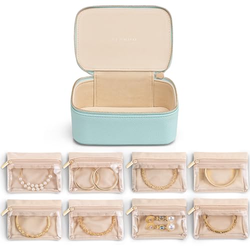 Vlando Jewelry Travel Organizer with 8 Velvet Jewelry Bags Travel Jewelry Storage Box Jewelry Case for Necklace Rings Earrings Trendy Christmas Birthd