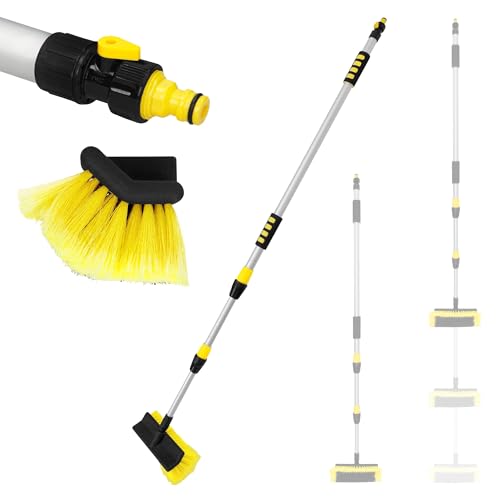 ECD Germany Brosse de Lavage Auto avec Manche Télescopique, Réglable de 130 à 300 cm, Interrupteur Marche/Arrêt, Poils Doux, en Aluminium, pour...