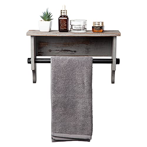 Exoliry Wall Mounted Bathroom Towel Rack Torched Wood Rustic Brown Hanging Floating Shelf Industrial Black Metal Pipe Bar Restroom Organizer Robe Shampoo Body Wash Holder Clothing Kitchen Storage Home #TOP5