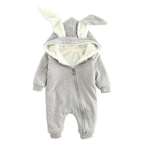Ding-dong Baby Boys Girls Rabbit Romper (Grey 2 with Fleece,6-9M)