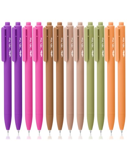 Image of Mr. Pen- Retractable Gel Pens, 12 Pack, Black Ink | Late Harvest Color Barrel, Fine Point 0.5mm, Fast Dry, Smooth Writing, Cute Pens for Drawing