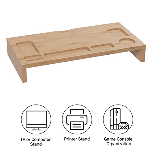 Image of Lavish Home Bamboo Monitor Riser Set - 2-Pack Wooden Laptop Stand and PC Computer Shelf Set for Home, Office, or Dorm Rooms - Office Accessories