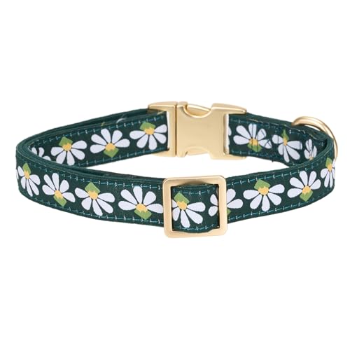 YUDOTE Hundehalsband aus weichem Cord mit Jacquard-Band, Hochwertig Gemustert Blumenmuster für Kleine Hunde den täglichen Gebrauch, Grün
