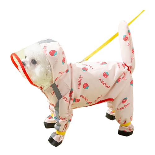 YYKSYDPT 防水防風犬用レインコート 透明フード付き 一体型レインコート 濡れ防止 梅雨対策 小型犬・中型犬のお散歩に最適 (イチゴ, XL)