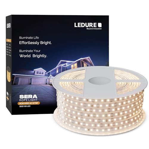 Image of LEDURE Sera 50M LED Rope Light (Pack of 1) Warm White Decorative Strip Light with 120 LEDs /Meter, IP65 Waterproof Flexible Rope for Home, Balcony, Garden, Cove & Festive Decoration