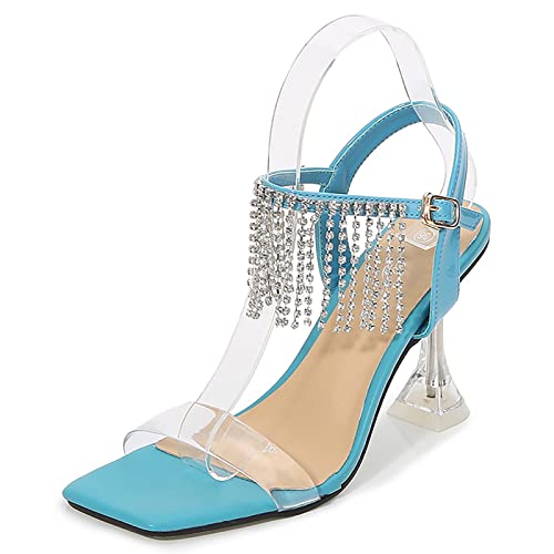 Sandales pour femmes été décontracté strass bleu bout ouvert